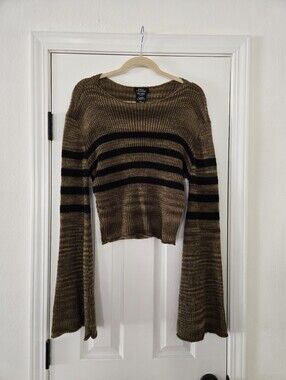 Social Collision Green & Black Stripe Crop Sweater